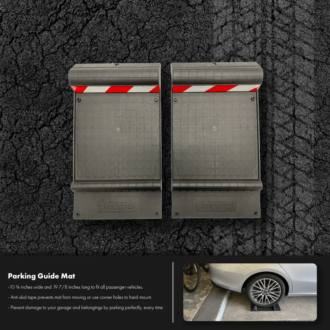 Indoor/Outdoor Parking Guide Mat, Heavy Duty Wheel Stoppers, for Trucks & Vehicles, Anti-Skid Grips, Reflective Stripes