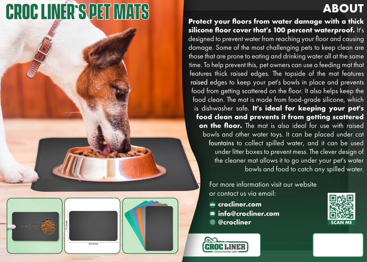 Silicone Pet Feeding Mat with a dog eating out of it's bowl.