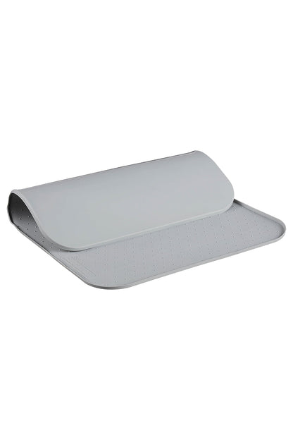 Silicone Pet Feeding Mat in gray folded over.