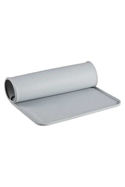 Silicone Pet Feeding Mat in gray rolled up.