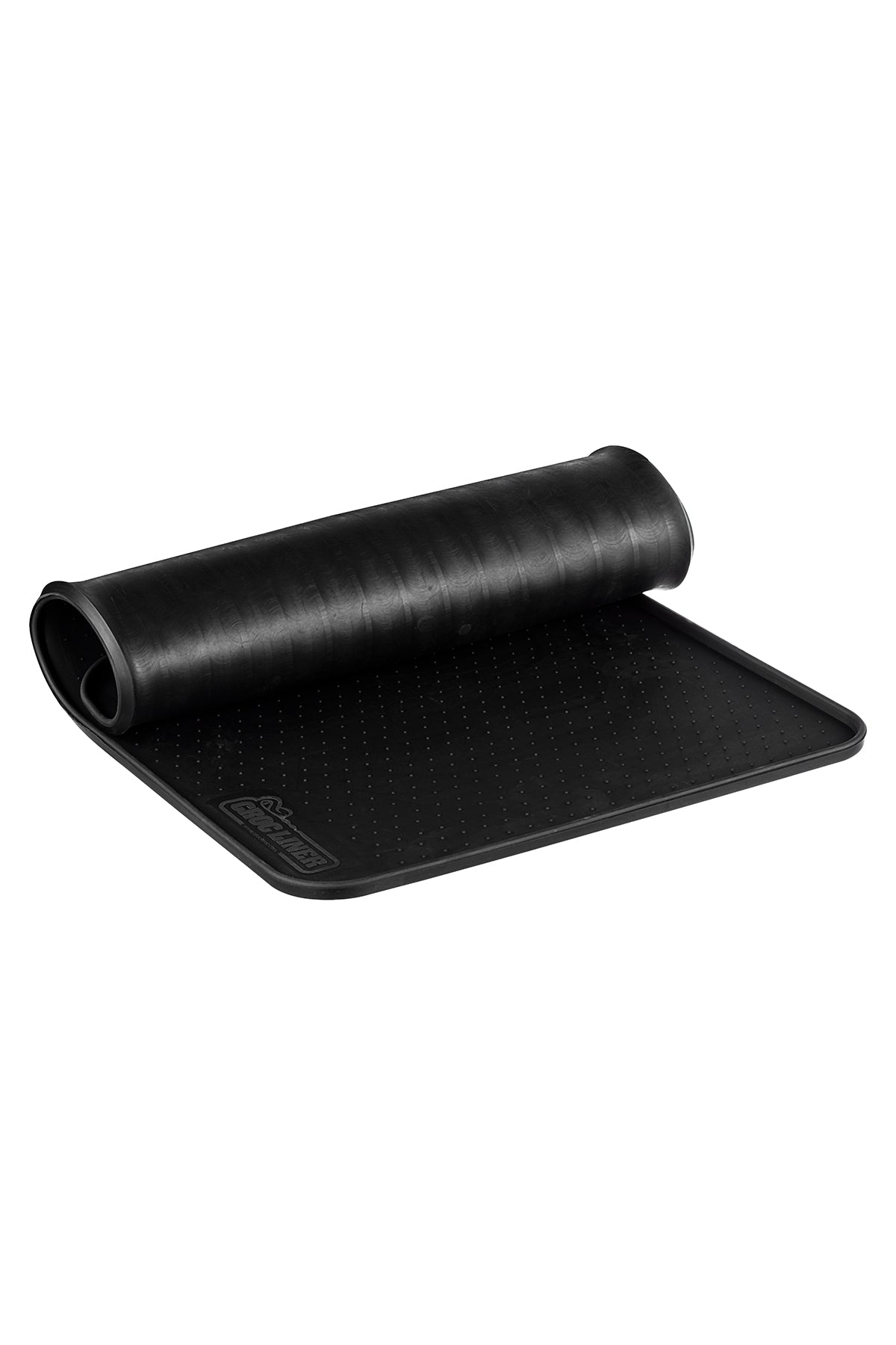 Silicone Pet Feeding Mat in black rolled up.