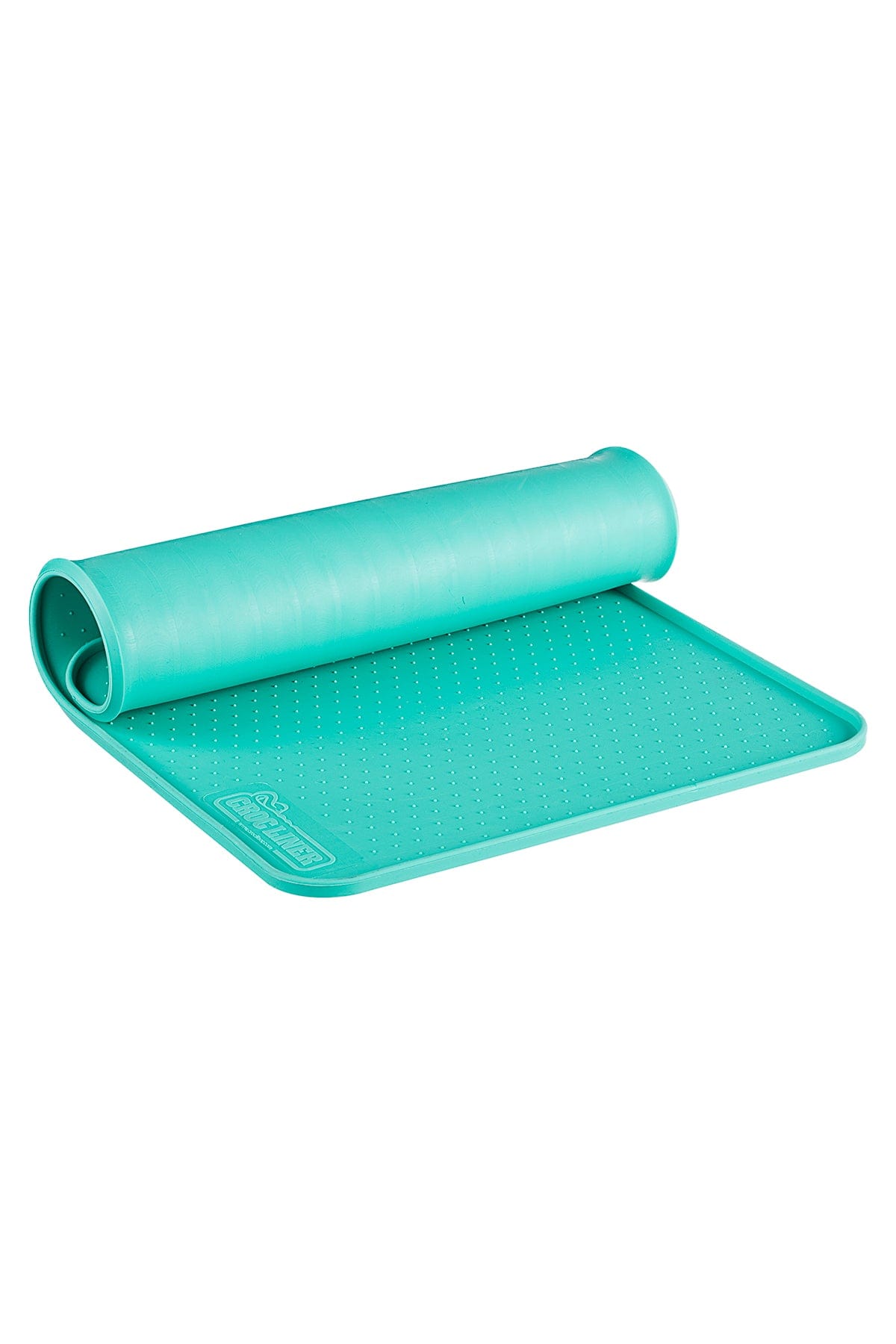 Silicone Pet Feeding Mat in teal rolled up.