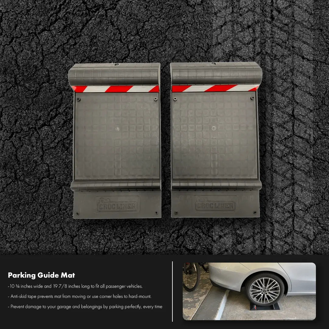 Indoor/Outdoor Parking Guide Mat, Heavy Duty Wheel Stoppers, for Trucks & Vehicles, Anti-Skid Grips, Reflective Stripes | CROC LINER
