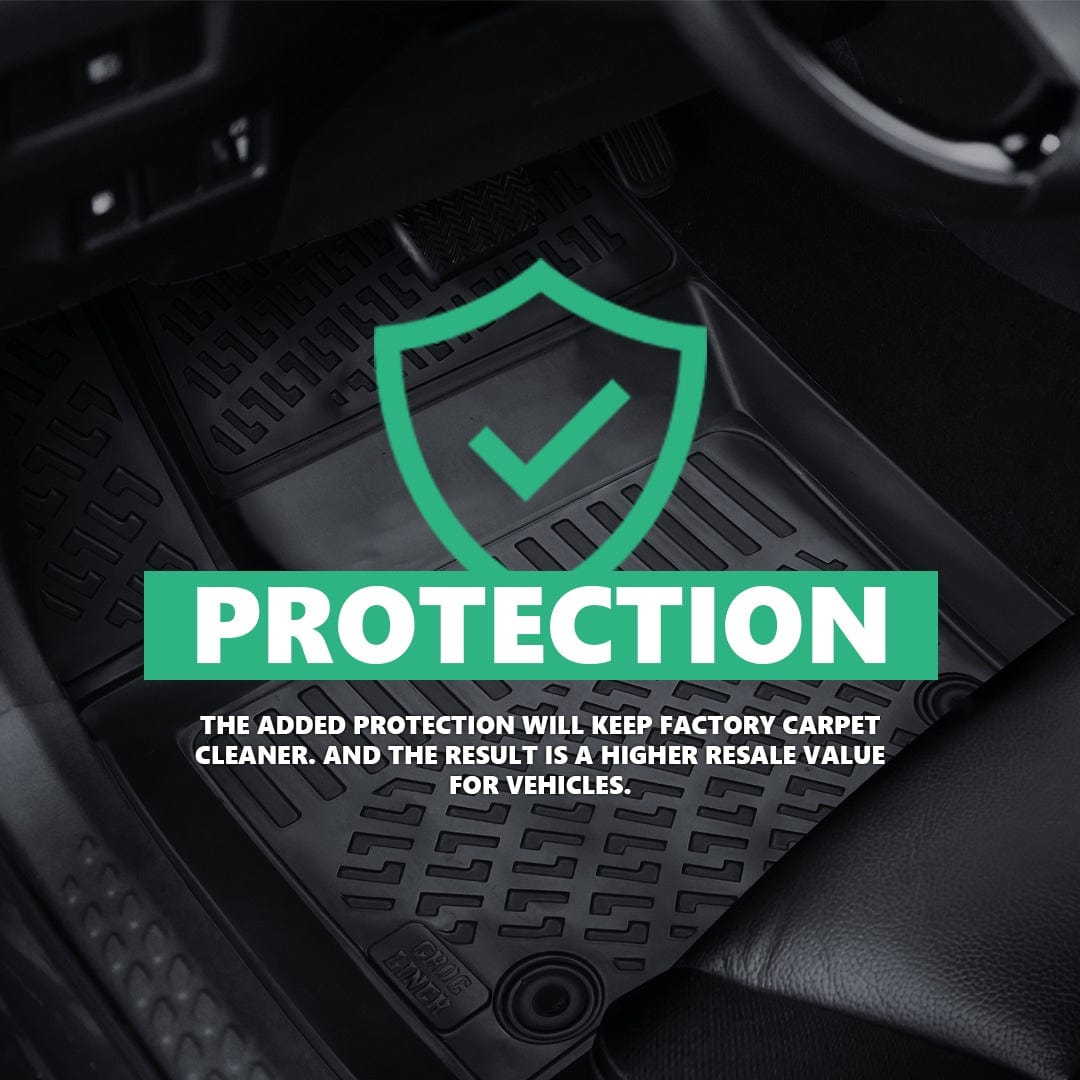  Floor mat with the words 'protection' and 'the added protection will keep factory carpet cleaner. And the result is a higher resale value for vehicles.'